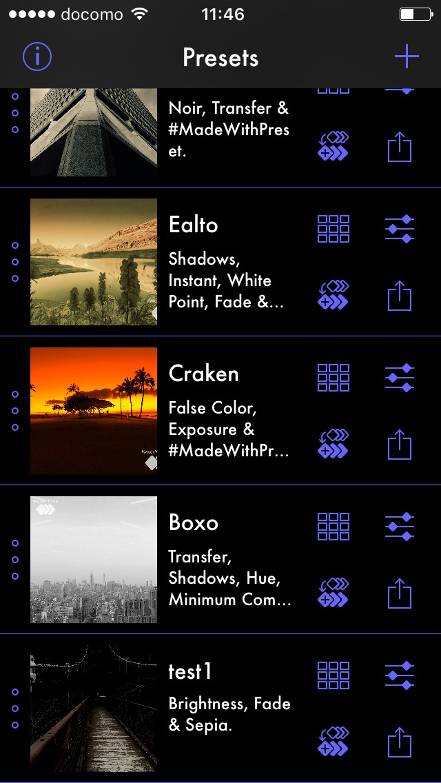 Preset - Design Custom Photo Filters-メニュー画面