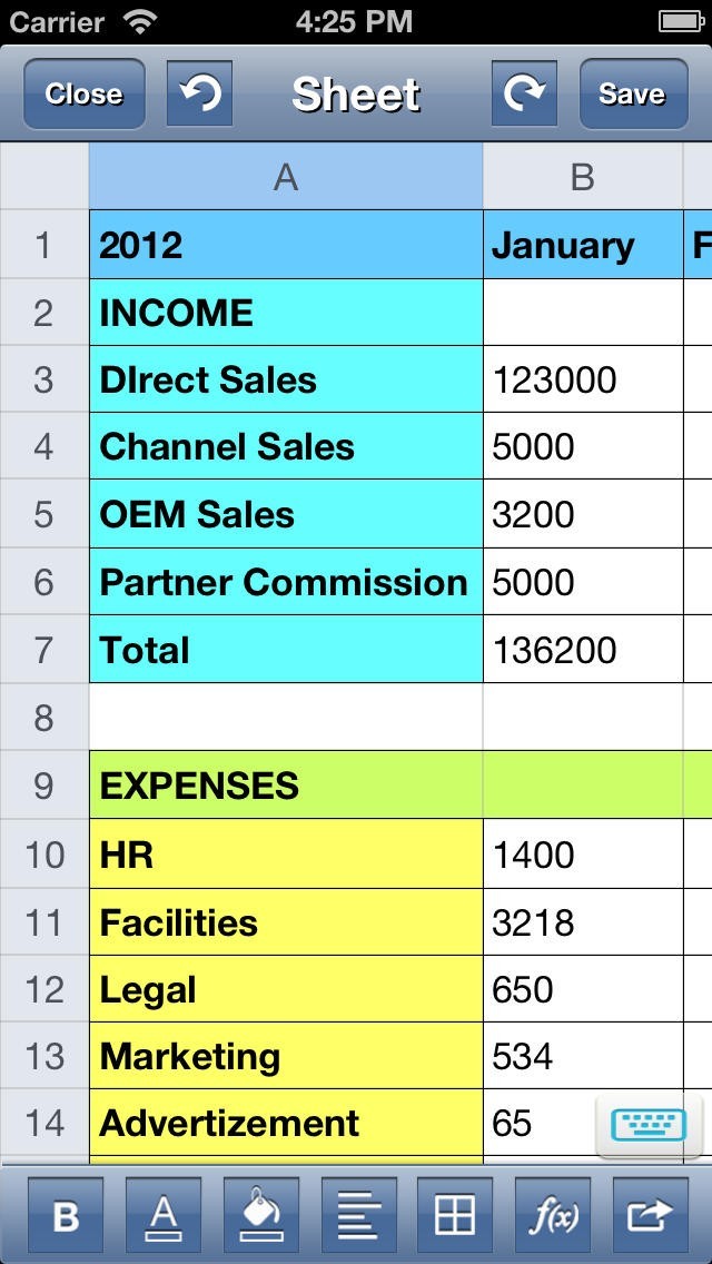 Spreadsheet touch Sync Simple spreadsheets compatible with Dropbox