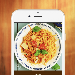「おいしくなるカメラ - 料理を美味しく撮れる無料カメラアプリ」目指せSNS映え！美味しそうな料理写真を撮れるカメラアプリのアイコン