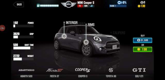 ▲チュートリアルで購入する車はMINI Cooper S | 『CSR Racing 2』のレビューと序盤の攻略