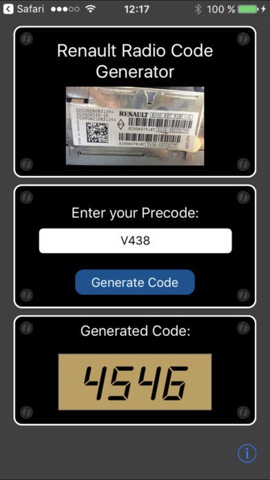 Renault Radio Code Generator | スクリーンショットその1